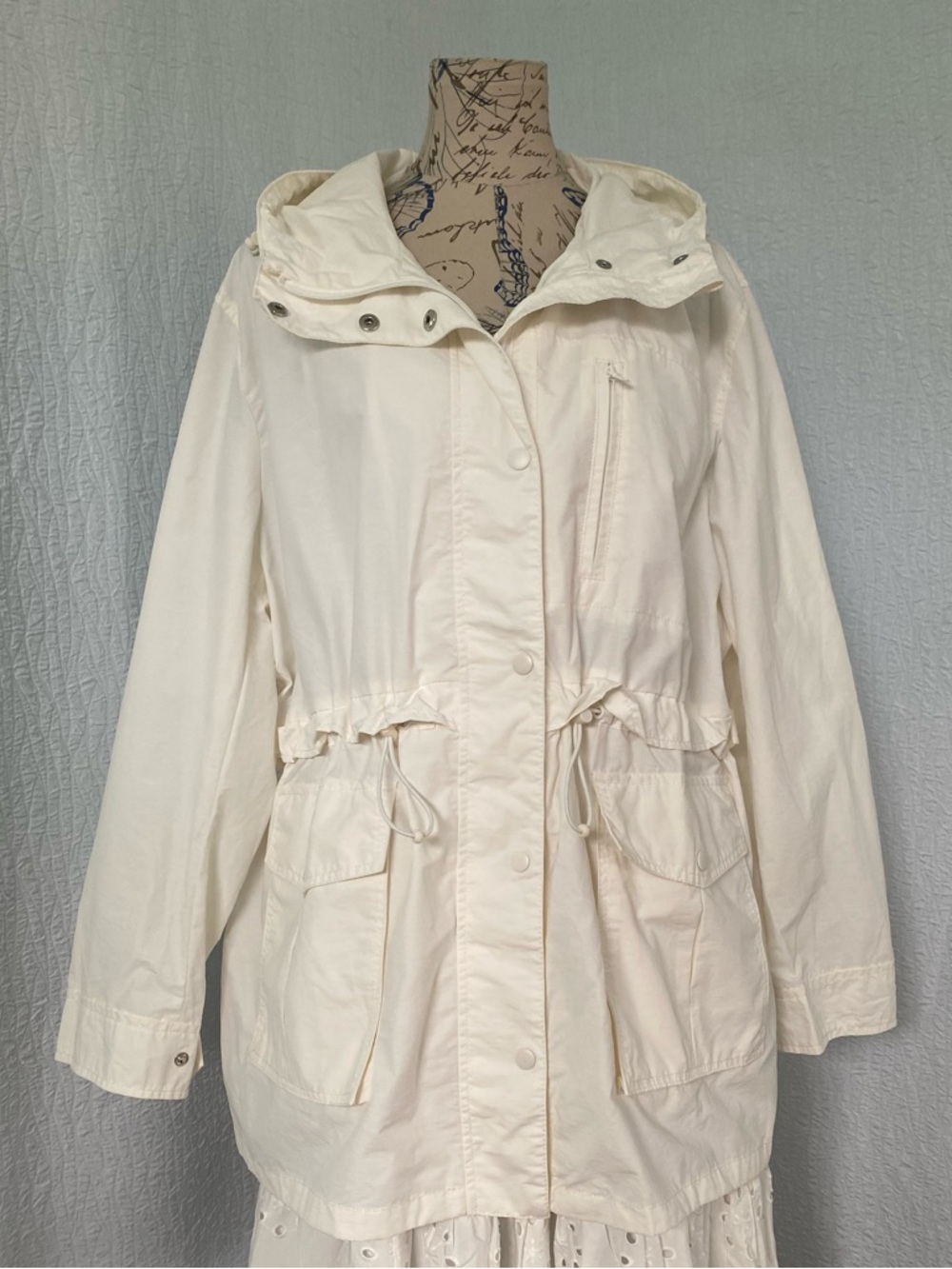 J. Crew NWT Perfect Rain Jacket Ivory Hooded Drawstring Utility Anorak